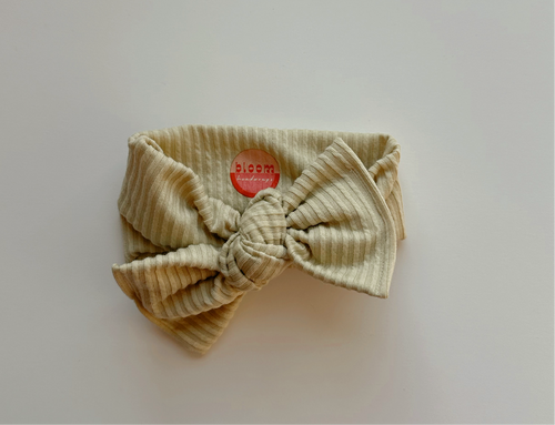 Oatmeal Wavy Ribbed Tie On Headwrap