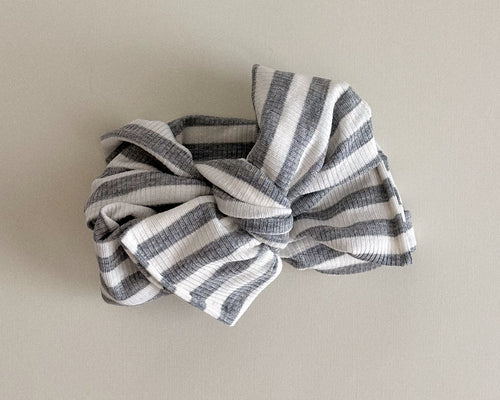 Oversized Heather Gray Stripe Tie On Headwrap