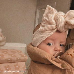 Oversized Bow Ivory Ribbed Tie On Headwrap