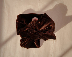 Oversized Bow Chocolate Velvet Tie On Headwrap