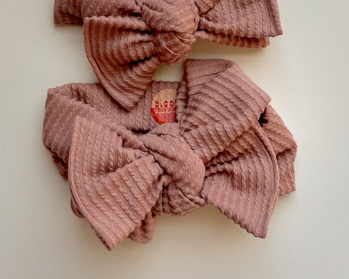 Oversized Bow Dusty Blush Wavy Ribbed Tie On Headwrap