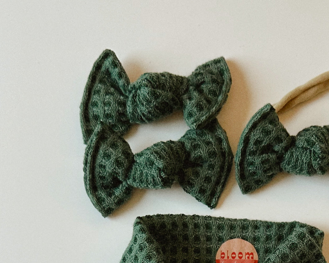 Forest Green Waffle BloomCLIPS or Nylon Headband