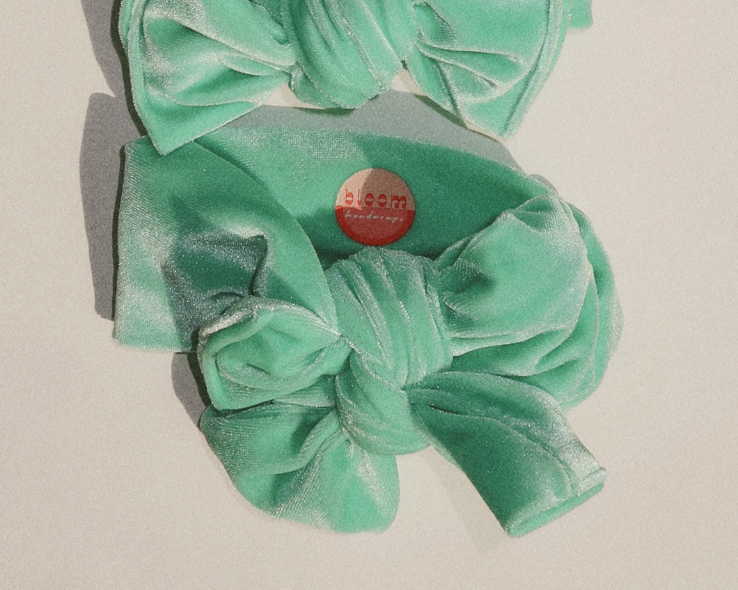 Oversized Bow Mint Velvet Tie On Headwrap