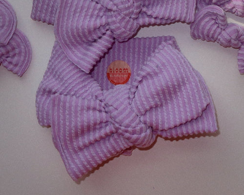 Oversized Bow Lavender Wavy Ribbed Tie On Headwrap