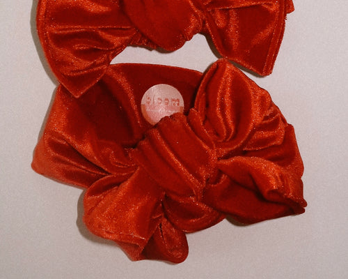 Oversized Bow Candy Apple Velvet Tie On Headwrap