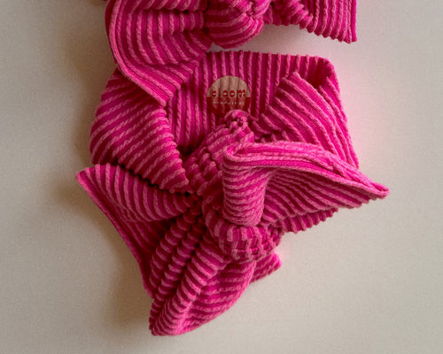 *RESTOCK* Oversized Bow Barbie Pink Wavy Ribbed Tie On Headwrap