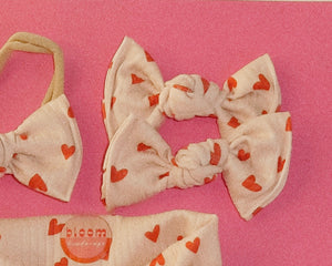 Cream Hearts Ribbed BloomCLIPS or Nylon Headband