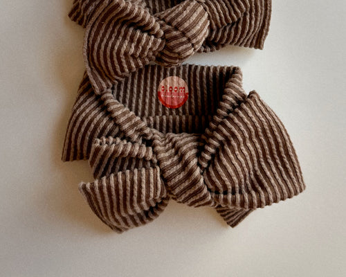 Oversized Bow Coffee Wavy Ribbed Tie On Headwrap