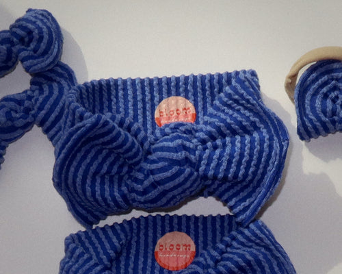 Royal Blue Wavy Ribbed Tie On Headwrap