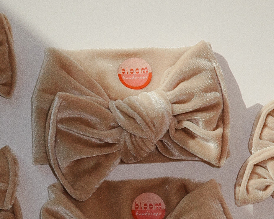 ivory velvet stretchy baby bow headwrap