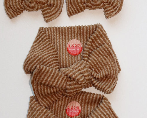 baby girl bow maple wavy ribbed tie on Headwrap headband bows