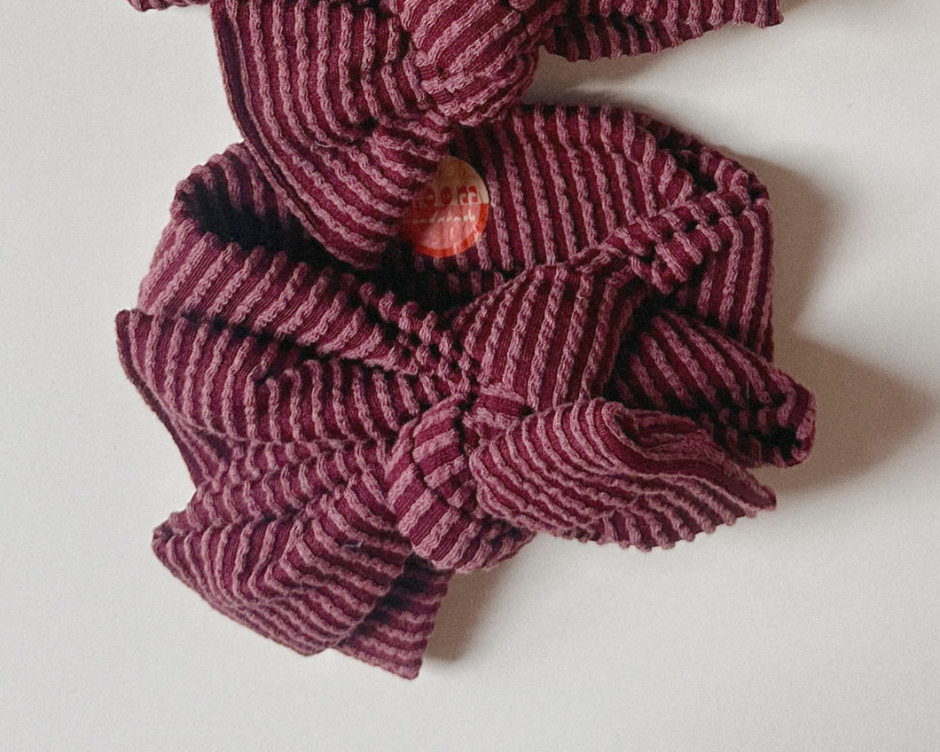 Oversized Bow Burgundy Wavy Ribbed Tie On Headwrap