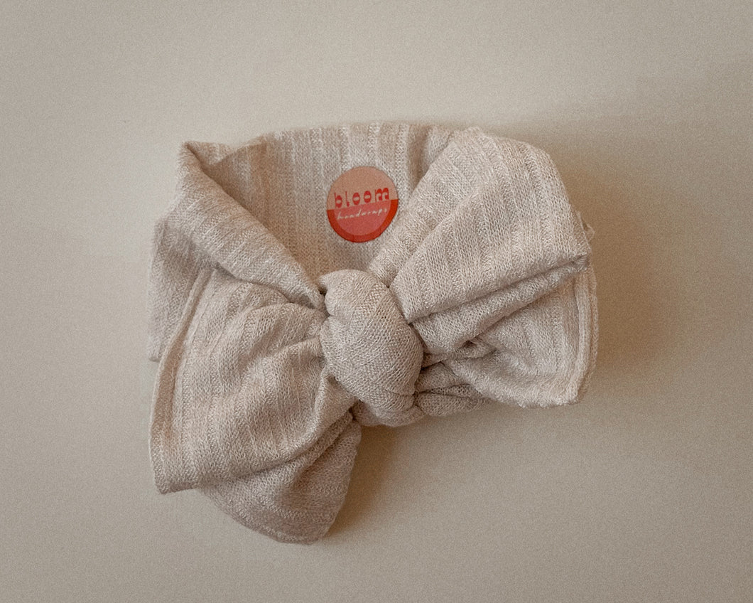 Oversized Bow Oatmeal Ribbed Tie On Headwrap
