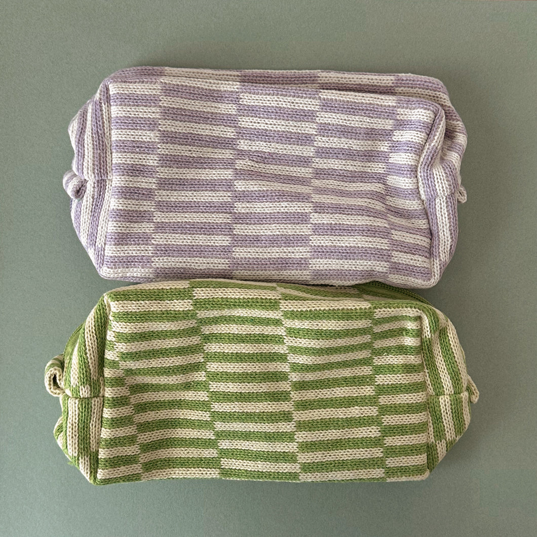 skinny checker cosmetic makeup bag for girls lavender or lime