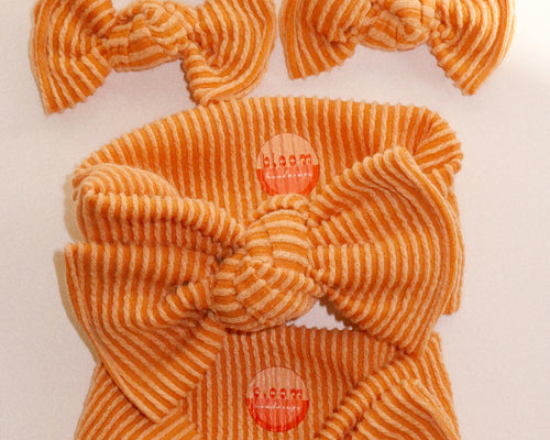 tangerine wavy ribbed baby bow 